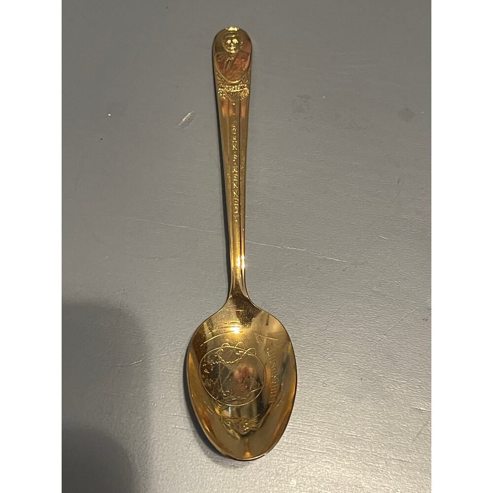 John F Kennedy Gold Plated Friendship 6" Spoon Manufactured by Wm Rogers